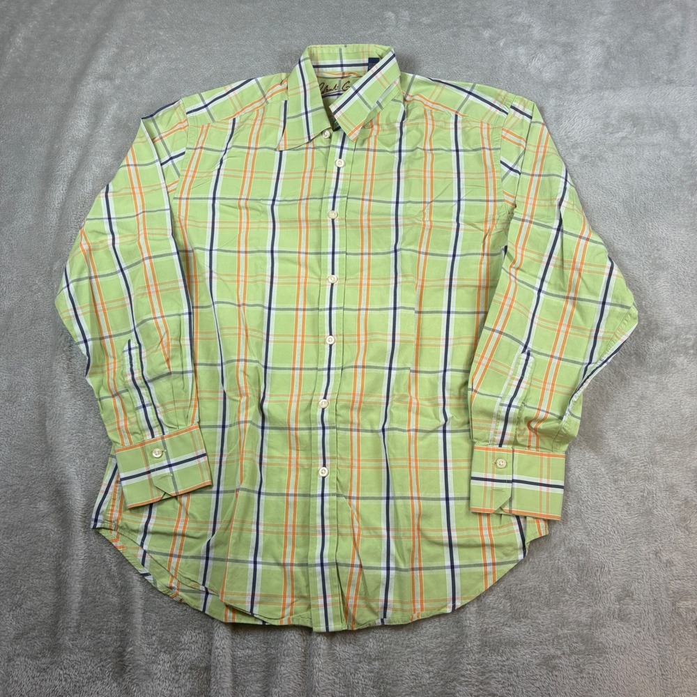 Robert Graham Shirts Men L Plaid Long Sleeve Button Down Green Orange